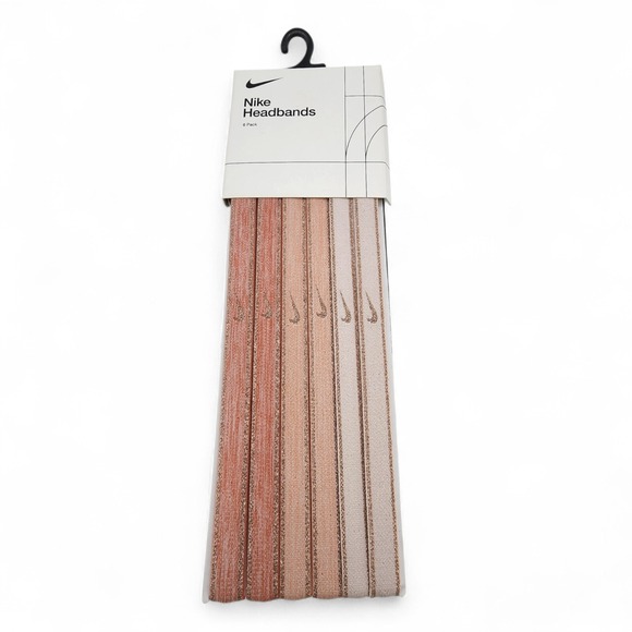 NIKE 6-Pack Dri-Fit Womens‎ Head Tie Metallic Headbands Pink Glitter OSFM Peach - Picture 1 of 11